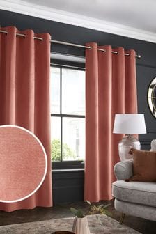 Terracotta Orange Matte Velvet Eyelet Lined Curtains (661178) | $45 - $134