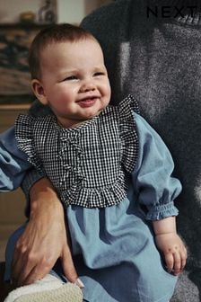 Denim/Gingham Tabbard Woven 100% Cotton Dress and Tights Set (0mths-2yrs) (661382) | CHF 29 - CHF 32