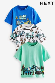 Blue/Green - Transport Short Sleeve T-shirts 3 Pack (3mths-7yrs) (661403) | kr270 - kr340