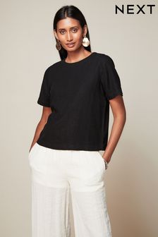 Schwarz - Sommerliches T-Shirt mit Leinen (661560) | 23 €