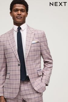 Pink Slim Fit Trimmed Check Suit Jacket (661854) | €133