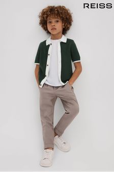 Reiss Green/Optic White Misto Junior Cotton Blend Open Stitch Shirt (661869) | €61