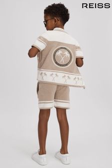 Reiss Taupe/Optic White Bowler Senior Velour Embroidered Striped Shirt (661919) | €73