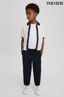 Reiss Navy/Optic White Misto Junior Cotton Blend Open Stitch Shirt (661988) | OMR32