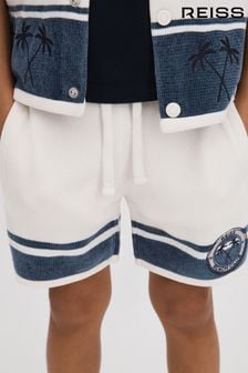 Reiss Optic White/Airforce Blue Catch Junior Velour Drawstring Shorts (662083) | AED274