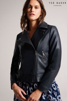 Ted Baker Blue Ellaar Fitted Leather Biker Jacket (662206) | 437 €