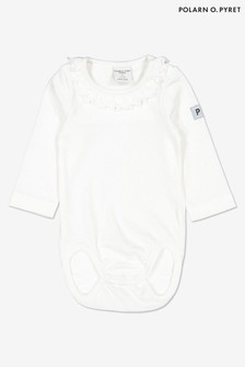 Polarn O. Pyret White Organic Cotton Frill Collar Bodysuit (662250) | 5,920 Ft