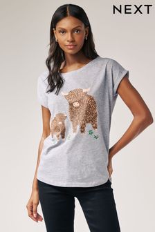 Grey Marl Hamish The Highland Cow Graphic Cap Sleeve T-Shirt (662257) | AED52