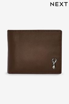 Коричневый - Кожаный вместительный бумажник со значком оленя (662484) | €29