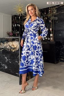 Girl In Mind Blue Floral Isabella Abstract Tie Front Shirt Dress (662760) | Kč1,905