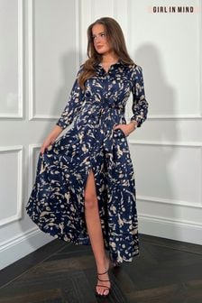 Girl In Mind Navy Spot Brielle Shirt Maxi Dress (662770) | AED250