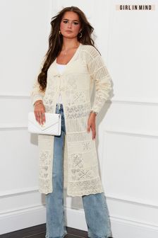 Girl In Mind Cream Katlyn Crochet Detail Longline Cardigan (663123) | ₪ 176
