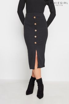 PixieGirl Petite Black Ribbed Button Skirt (663222) | AED150