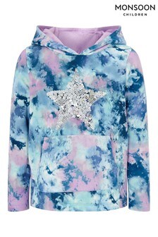 סווצ׳ר עם קפוצ'ון עם הדפס טאי-דאי כחול וכוכב פייטים של Monsoon