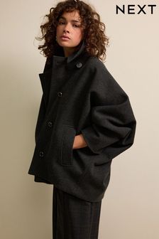 אפור פחם - Asymetric Button Cape Coat (665295) | ‏254 ‏₪