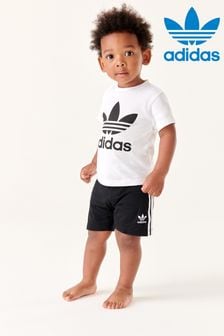 أسود/أبيض - طقم من تيشرت وشورت أحمر/أبيض بعلامة الوريقات الثلاث للأطفال الصغار من Adidas Originals (666084) | د.ك 11