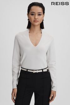 Reiss Grey Lina Ruche Half-Funnel Neck Top (666174) | AED706