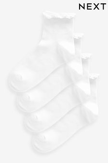 White Ruffle Broderie Trim Cropped Ankle Socks 4 Pack (666427) | 54 QAR