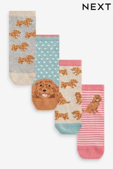 Pink/Blue/Oatmeal Charlie The Cockapoo Trainer Socks 4 Pack (666458) | $11