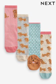 Pink/Blue/Oatmeal Charlie The Cockapoo Ankle Socks 4 Pack (666469) | €13