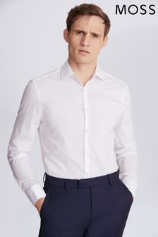 MOSS Slim Fit White Double Cuff Stretch Shirt