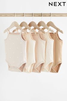 Beige Baby Strappy Vest Bodysuits 5 Pack (667422) | AED68 - AED77