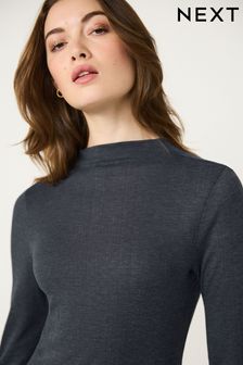 Charcoal Grey Long Sleeve High Neck Semi-Sheer Top (668302) | €3
