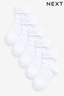 White 5 Pack Cotton Rich Roll Top Ankle School Socks (668661) | €11 - €14