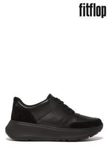 FitFlop F Mode Leather Suede Flatform Black Sneakers (668768) | $223