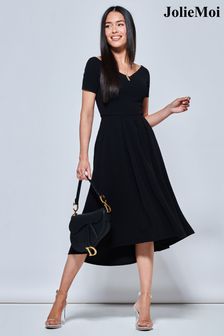أسود - فستان متوسط الطول ضيق من أعلى وانسيابي من أسفل Lenora من Jolie Moi (668860) | 322 ر.ق