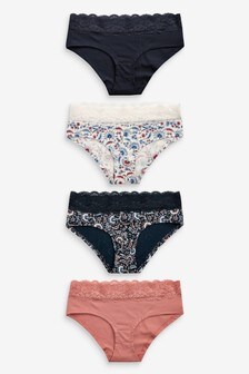 Lot de 4 culottes en coton mélangé avec bordure en dentelle