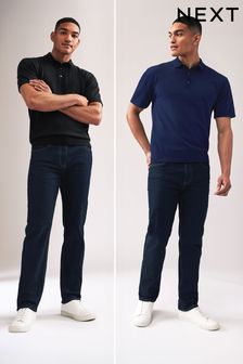 Black/Navy Knitted Regular Fit 2 Pack Polo Shirts (668936) | $70