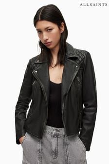 AllSaints Black Cargo Leather Biker Jacket (669164) | OMR155