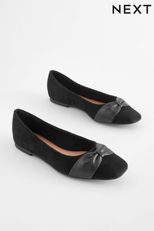 Black Regular/Wide Fit Forever Comfort® Leather Square Toe Bow Ballerinas (669298) | AED144