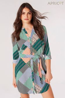 Apricot Orange Geo Patchwork Tie Shirt Dress (669346) | NT$1,630