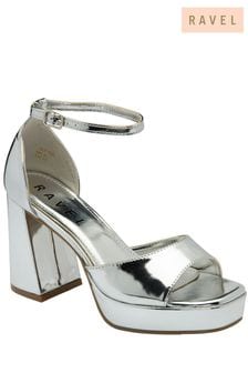 Ravel Silver Platform Sandals with Ankle Strap (669472) | LEI 298