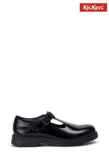 حذاء جلد أسود لامع بحزام علوي شكل T للبنات Finley من Kickers (669515) | 31 ر.ع