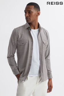 Reiss Chocolate Multi Tremont Brushed Checked Overshirt (670090) | kr2,151