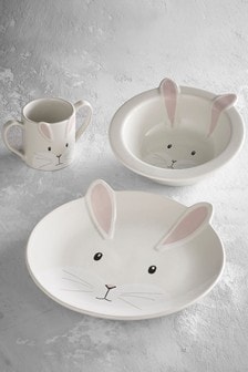 3-częściowy ceramiczny zestaw obiadowy z motywem króliczków dla dzieci