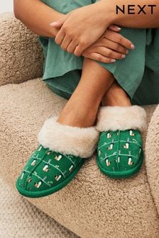 Green Terry Toucan Suede Mule Slippers (670549) | $53
