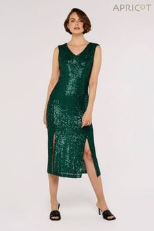 Apricot Green Sequin Rain Splits Midi Dress (671020) | MYR 240