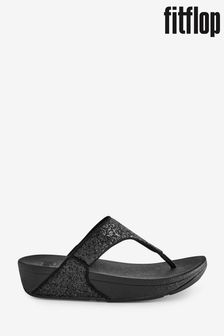 Fitflop Lulu Glitter Toe Black Thongs (671206) | $111
