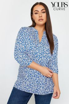 Yours Curve Blue Floral Print Pintuck Blouse (671658) | LEI 149
