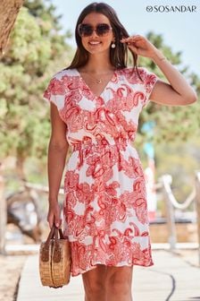 Sosandar Pink Flutter Sleeve Crinkle Wrap Dress (671683) | €76
