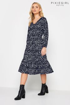 PixieGirl Petite Black V-Neck Tiered Midi Dress (671818) | 158 QAR