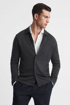 Reiss Charcoal Forbes Merino Wool Button-Through Cardigan (672600) | BGN 389