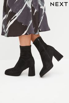 Black Forever Comfort® Platform Sock Ankle Boots (672663) | 141 SAR