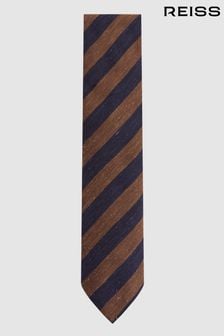 Reiss Tobacco/Navy Sienna Textured Silk Blend Striped Tie (672997) | SGD 187