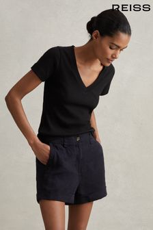 Reiss Navy Demi Linen Garment Dyed Shorts (673054) | 61,740 Ft
