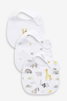 白色 - 3件裝動物圖案嬰兒棉質圍兜 (673139) | HK$65